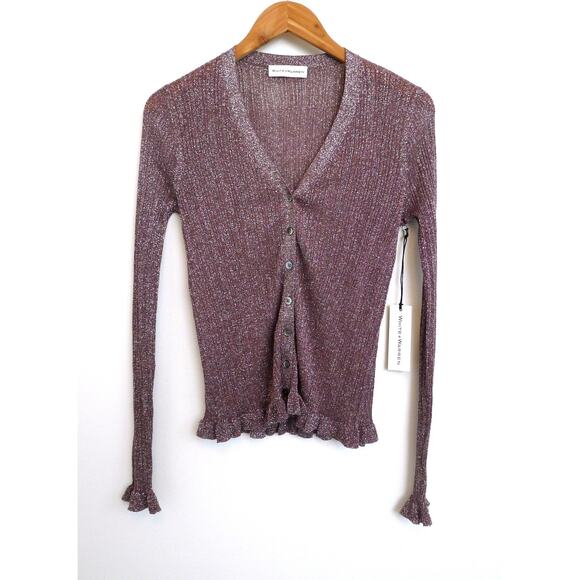 WHITE + WARREN Amethyst Shine Rib Knit V-Neck Cardigan Top Shopbop S NWT $285 - Picture 1 of 10